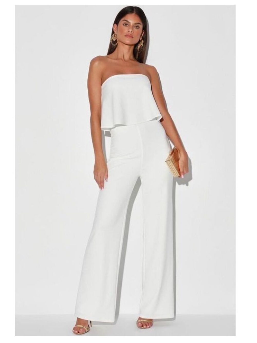 Lulu's What Lover's Do White Strapless Wide-Leg Jumpsuit